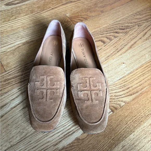 Tory Burch Camel Brown Suede Leather Ruby 15mm Loafer Flat Shoes - Picture 6 of 14